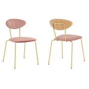 Armen Living Neo Modern Velvet & Metal Dining Chair in Pink/Gold (Set of 2)