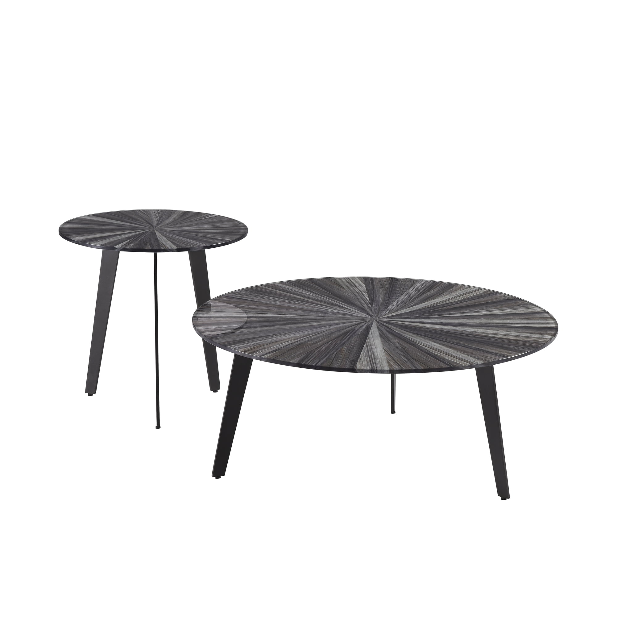Nina Mid-Century Round Gray Coffee Table Set with Tempered Glass Top - Set of 2