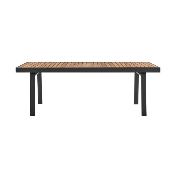 Armen Living Nofi Outdoor Patio Dining Table in Charcoal Finish with Teak Wood Top