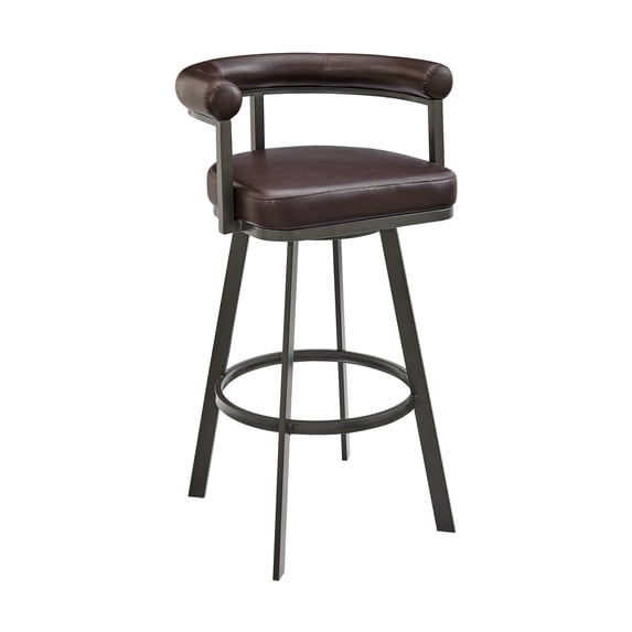 Armen Living Nolagam 30" Swivel Metal & Faux Leather Bar Stool in Brown