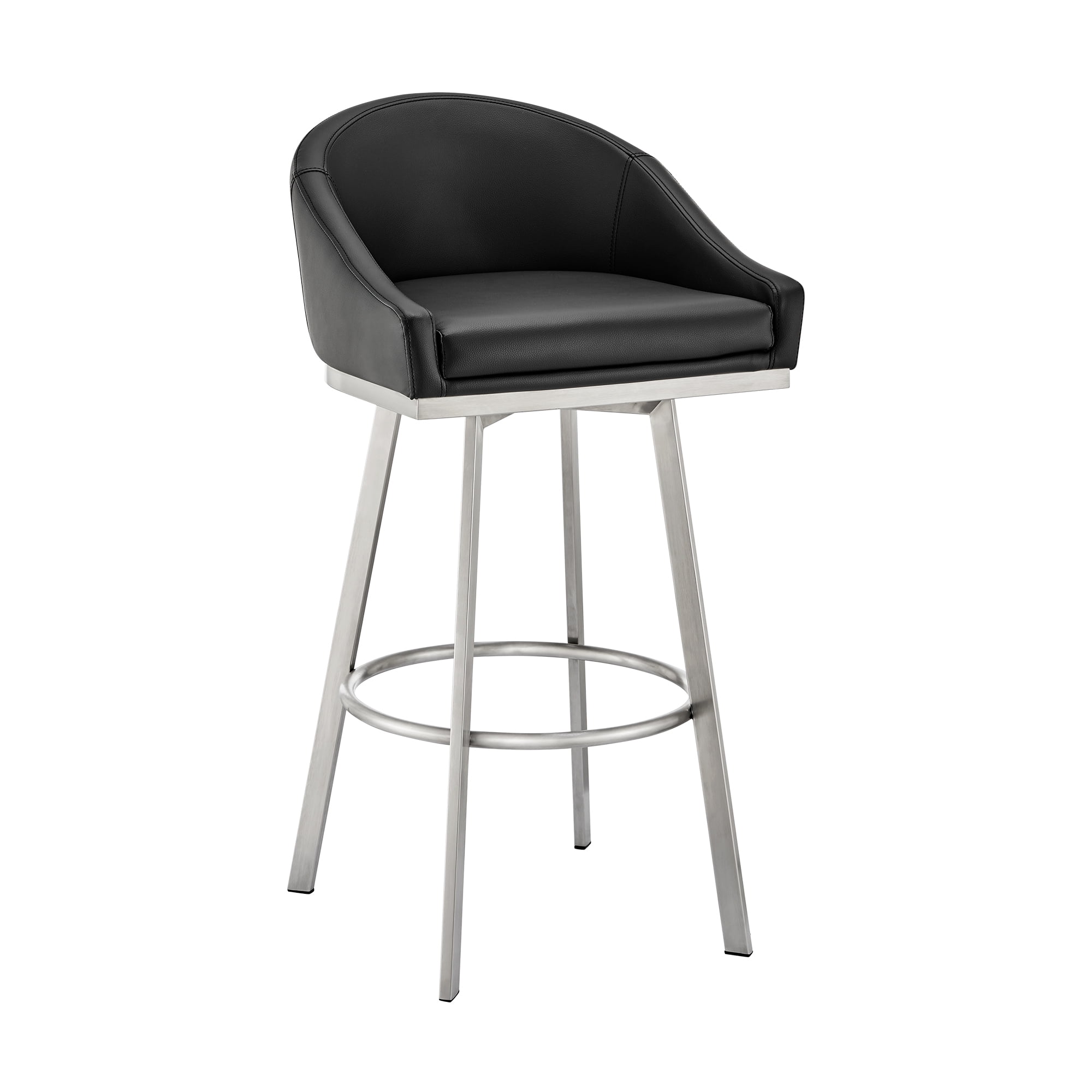 Eleanor 38.5" Black Leather & Metal Swivel Bar Stool