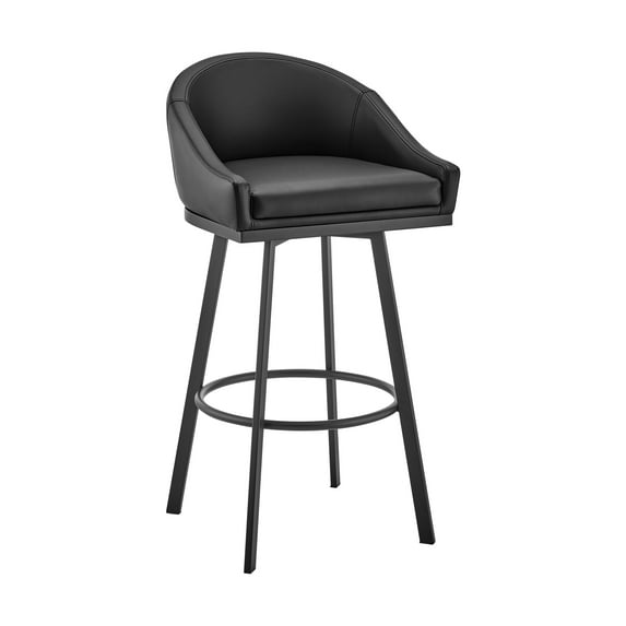 Armen Living Noran 29.5" Swivel Metal & Faux Leather Bar Stool in Black
