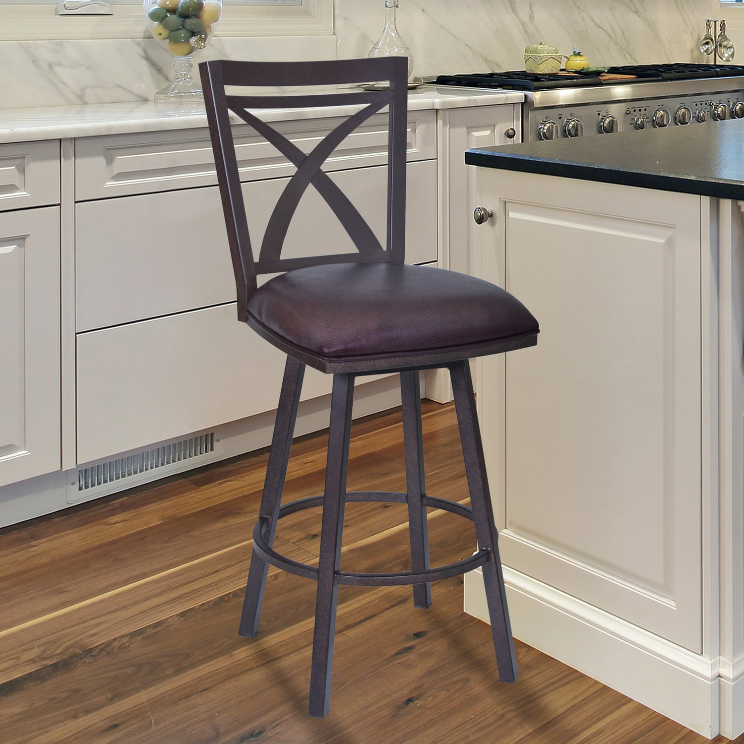 Armen Living Nova 30" Barstool in Auburn Bay Finish with Brown
