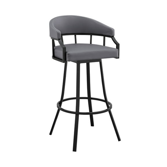 Armen Living Palmdale 30" Swivel Faux Leather Bar Stool-Color:Slate Grey / Black