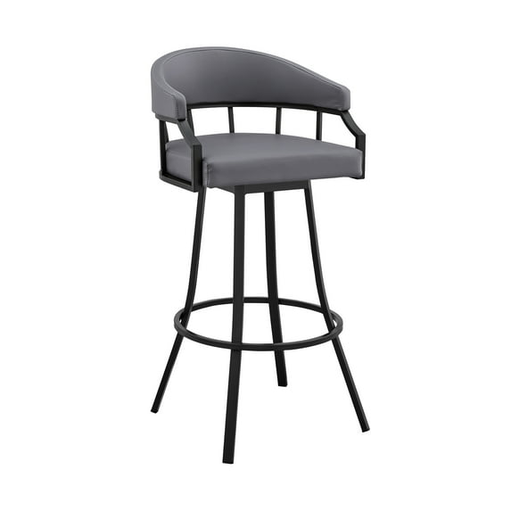 Armen Living Palmdale 30" Swivel Faux Leather Bar Stool-Color:Slate Grey / Black