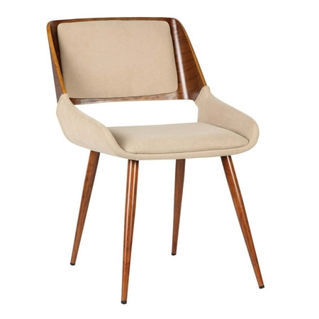 Armen Living Panda Mid-Century Dining Chair in Walnut Wood and Fabric
