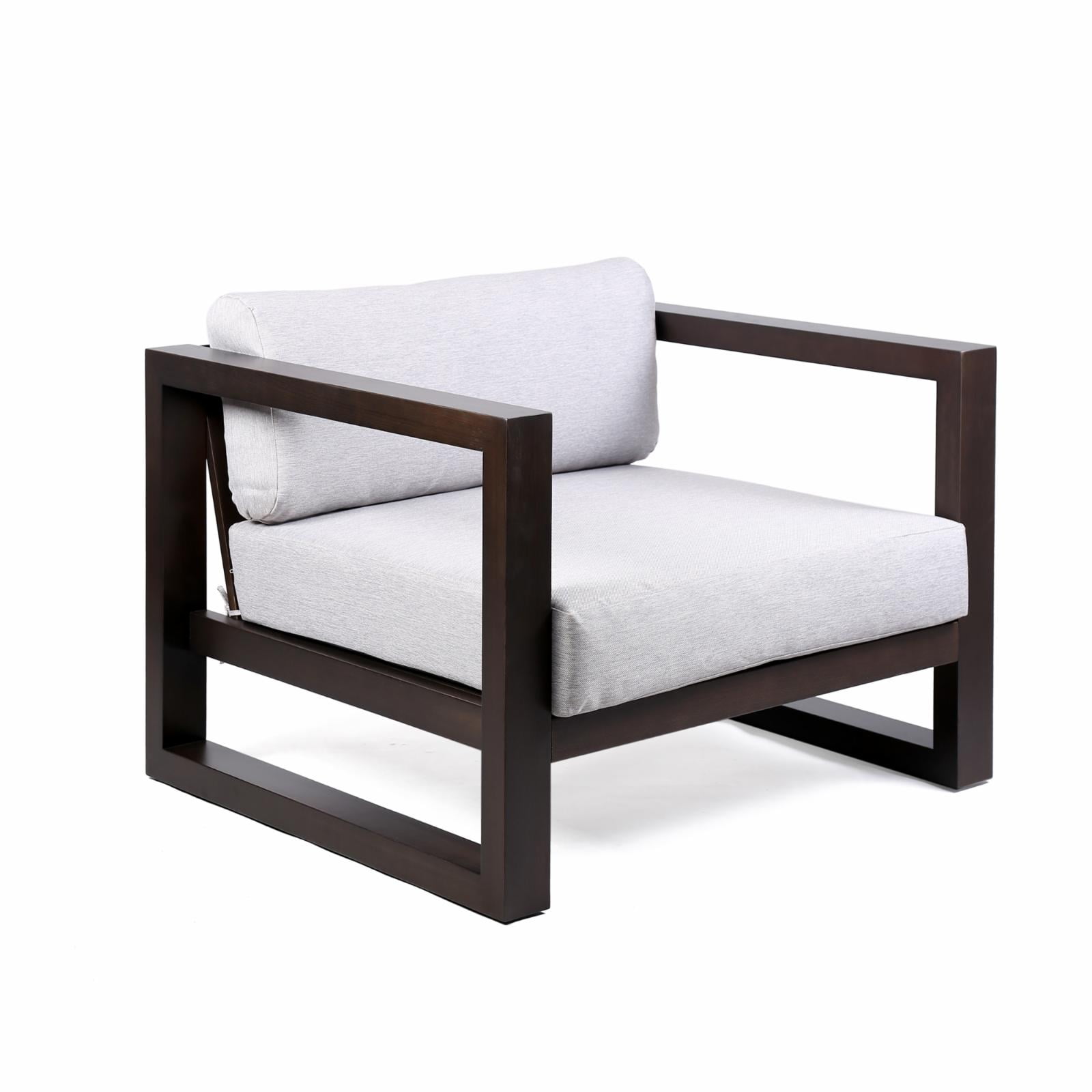 Paradise Dark Eucalyptus Wood Lounge Chair with Gray Cushions