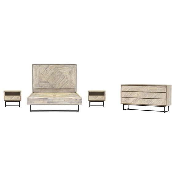 Armen Living Peridot 4-Piece Modern Wood Queen Bedroom Set in Natural