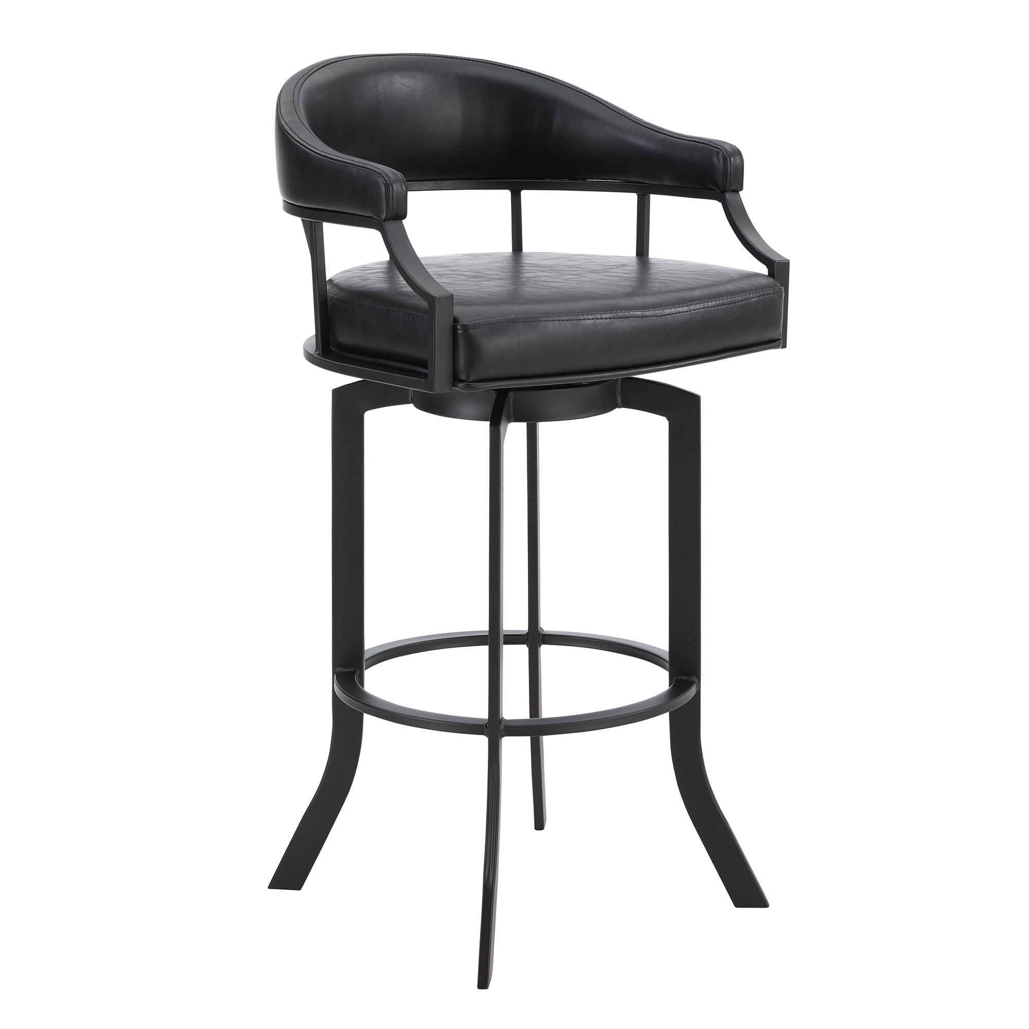 Black Faux Leather Swivel Bar Stool with Metal Frame