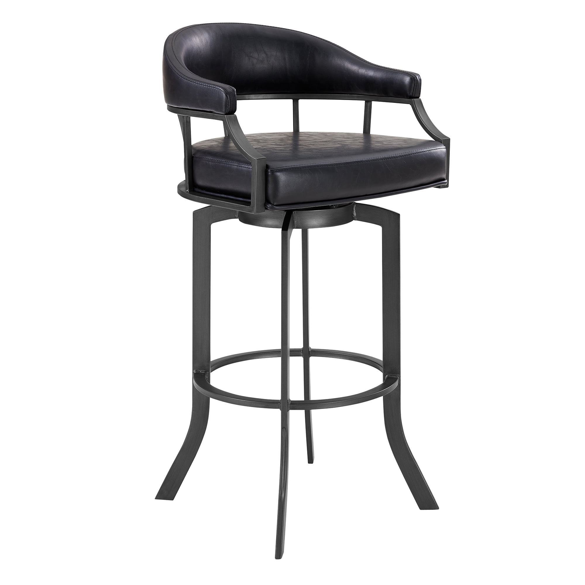 Transitional Swivel Saddle 24" Black Leather and Metal Bar Stool