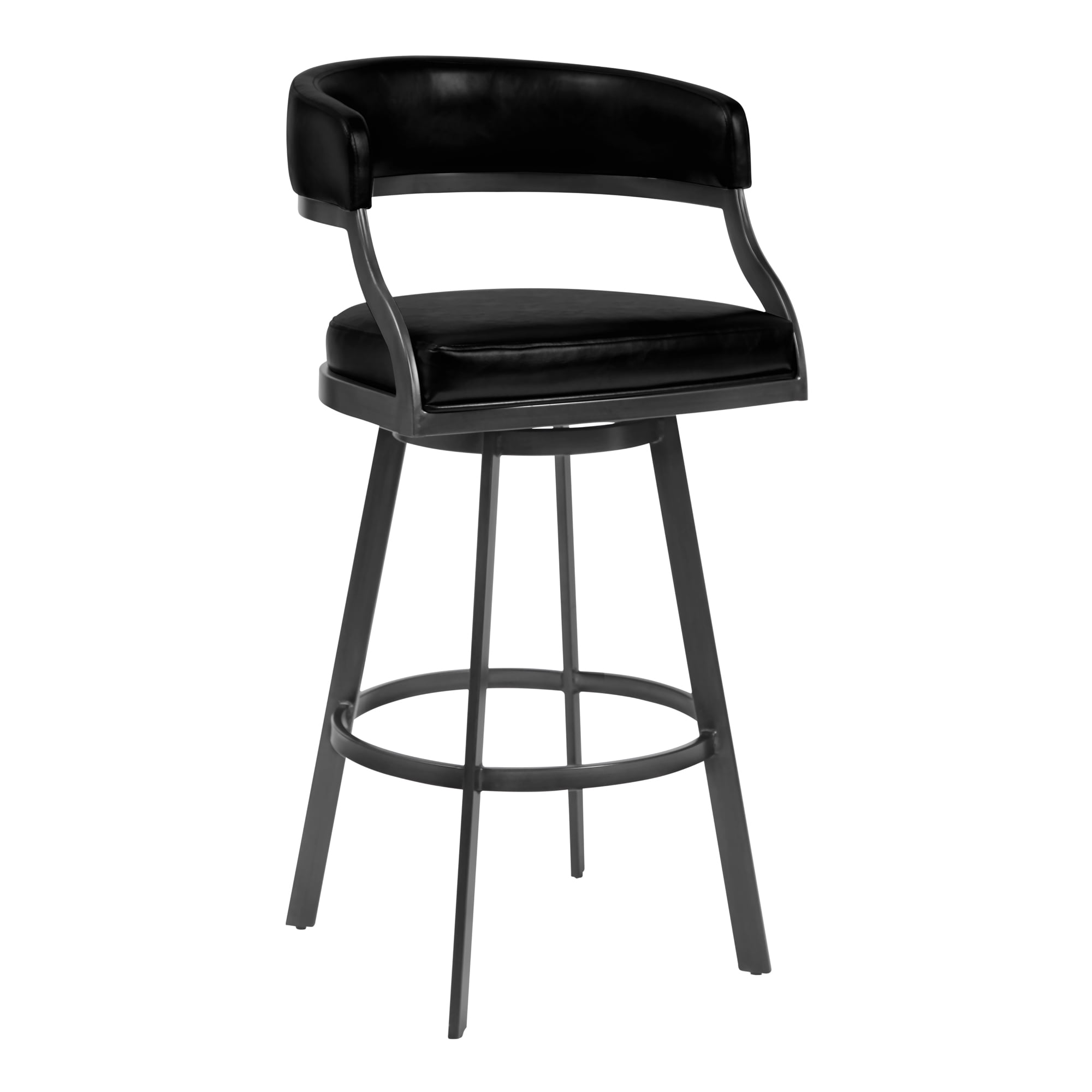 Black Faux Leather Swivel Bar Stool with Metal Frame