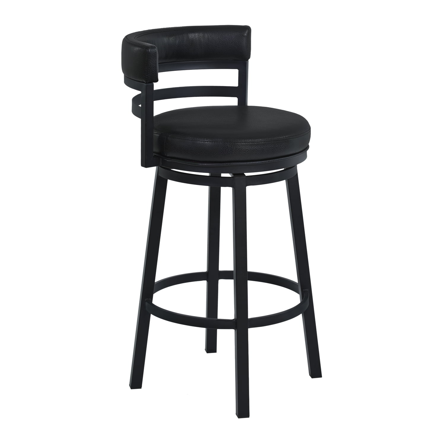 Transitional Gray Faux Leather and Metal Swivel Bar Stool