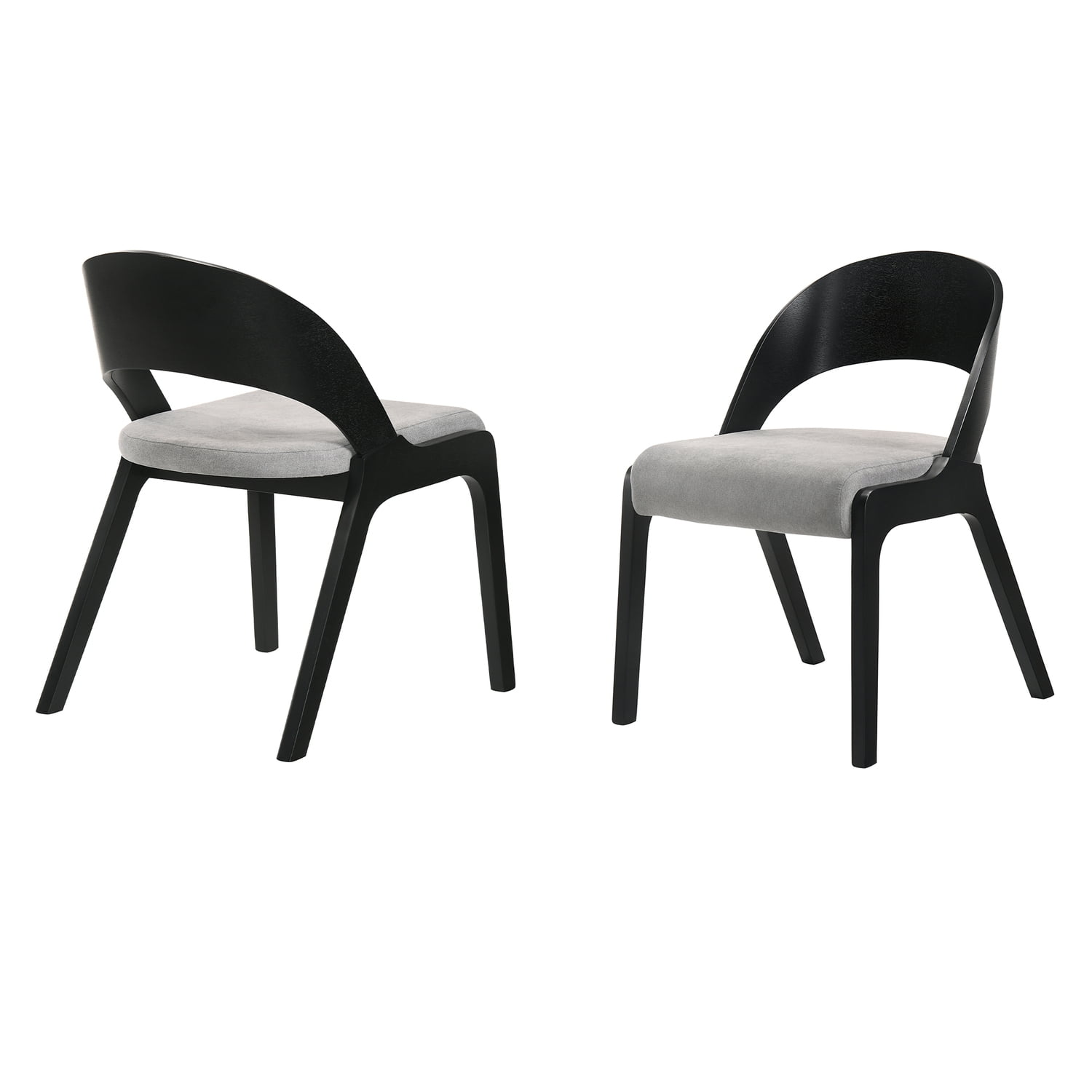 Armen Living Polly Dining Fabric Wood Accent Chairs in Black Gray Set of 2