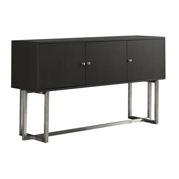 Armen Living Prague Modern Stainless Steel Storage Console Table in Gray