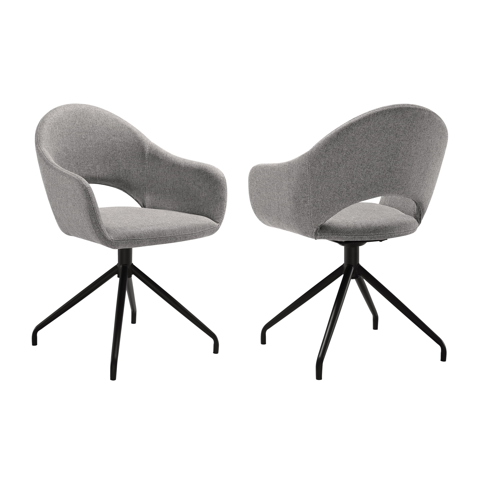 Gray Upholstered Swivel Side Chair with Black Metal Legs
