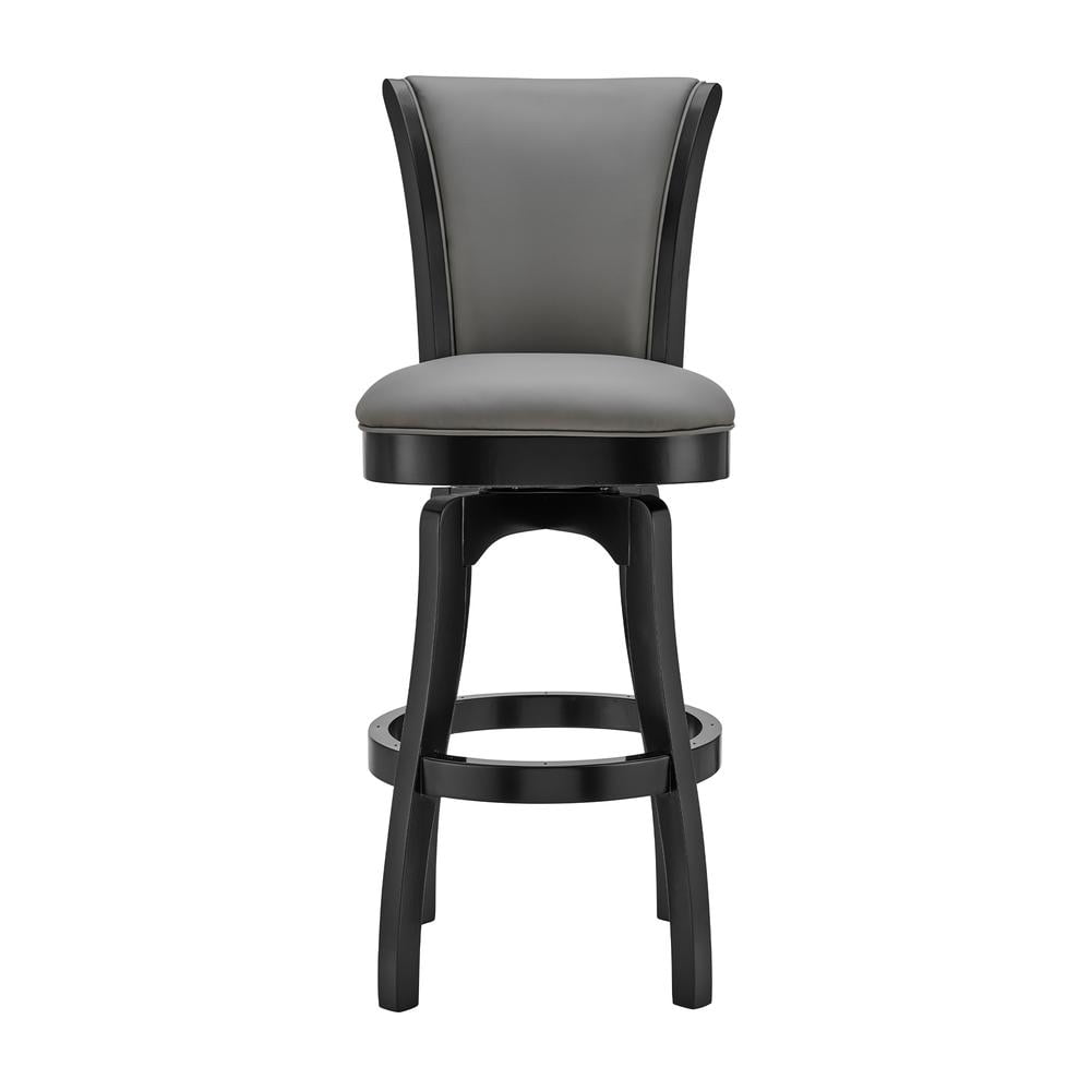 Gray Faux Leather and Wood Swivel Barstool, 30" Height