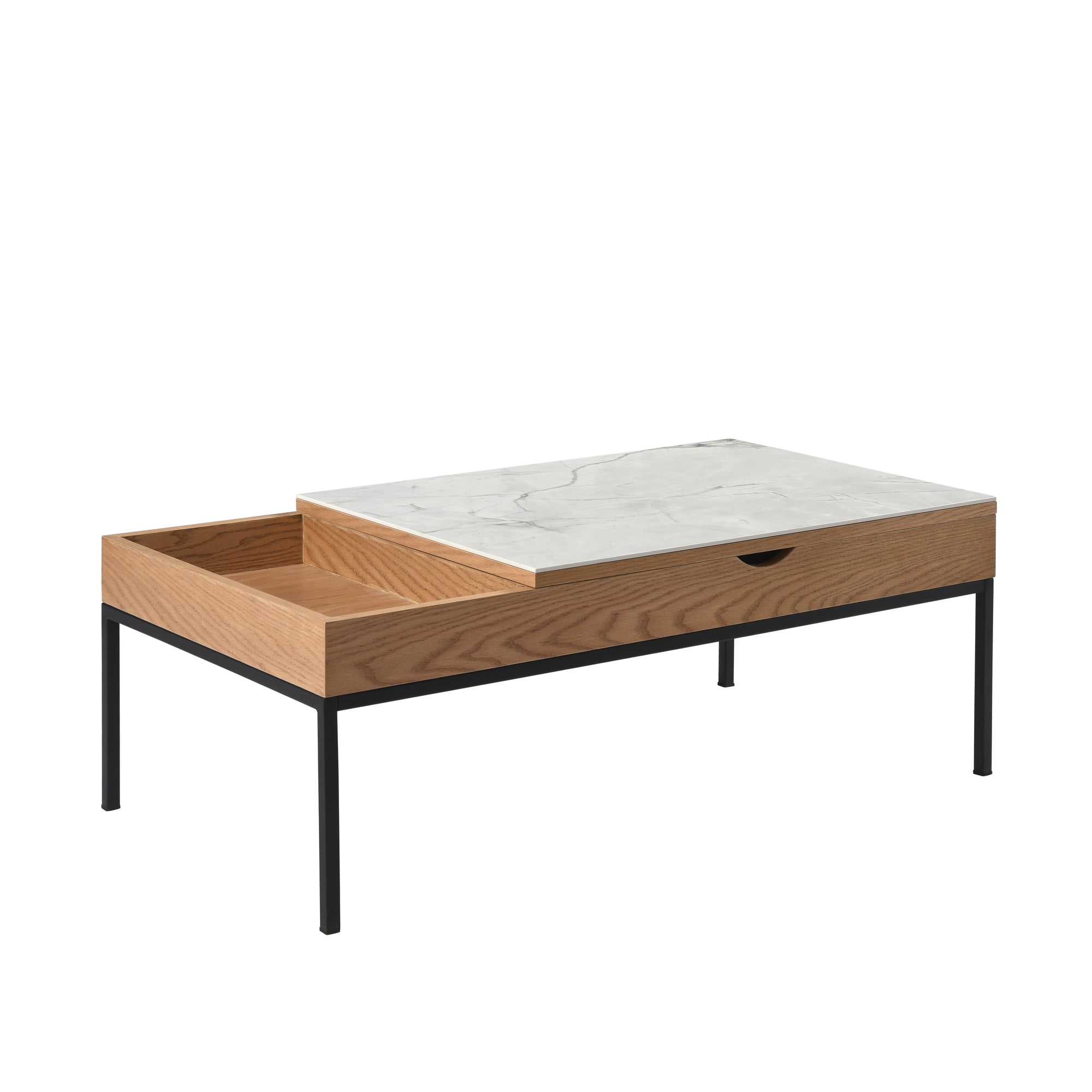 Reba Transitional Rectangular Lift-Top Coffee Table in Natural Finish with Sintered Stone Panel