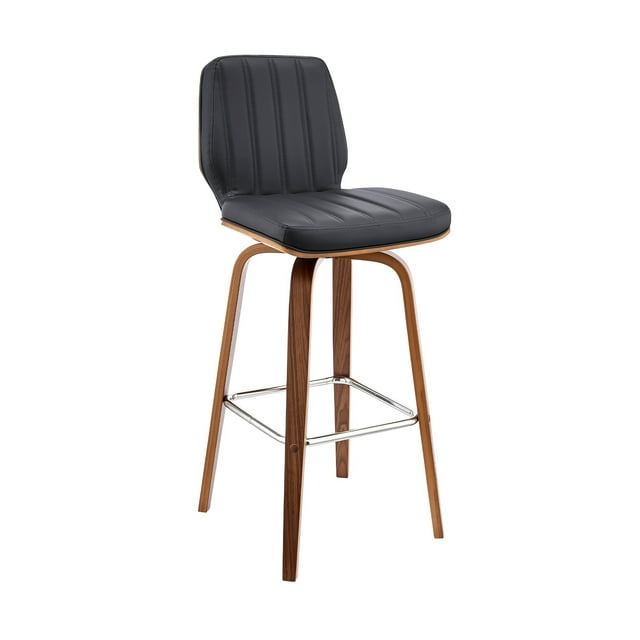 Armen Living Renee 26" Faux Leather/Wood Swivel Counter Stool in Gray/Walnut