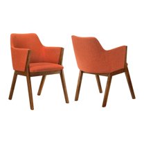 Armen Living Renzo Orange Fabric and Walnut Wood Dining Side Chairs - Set of 2