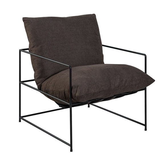 Armen Living Rogan Accent Chair in Brown Fabric with Black Metal Finish