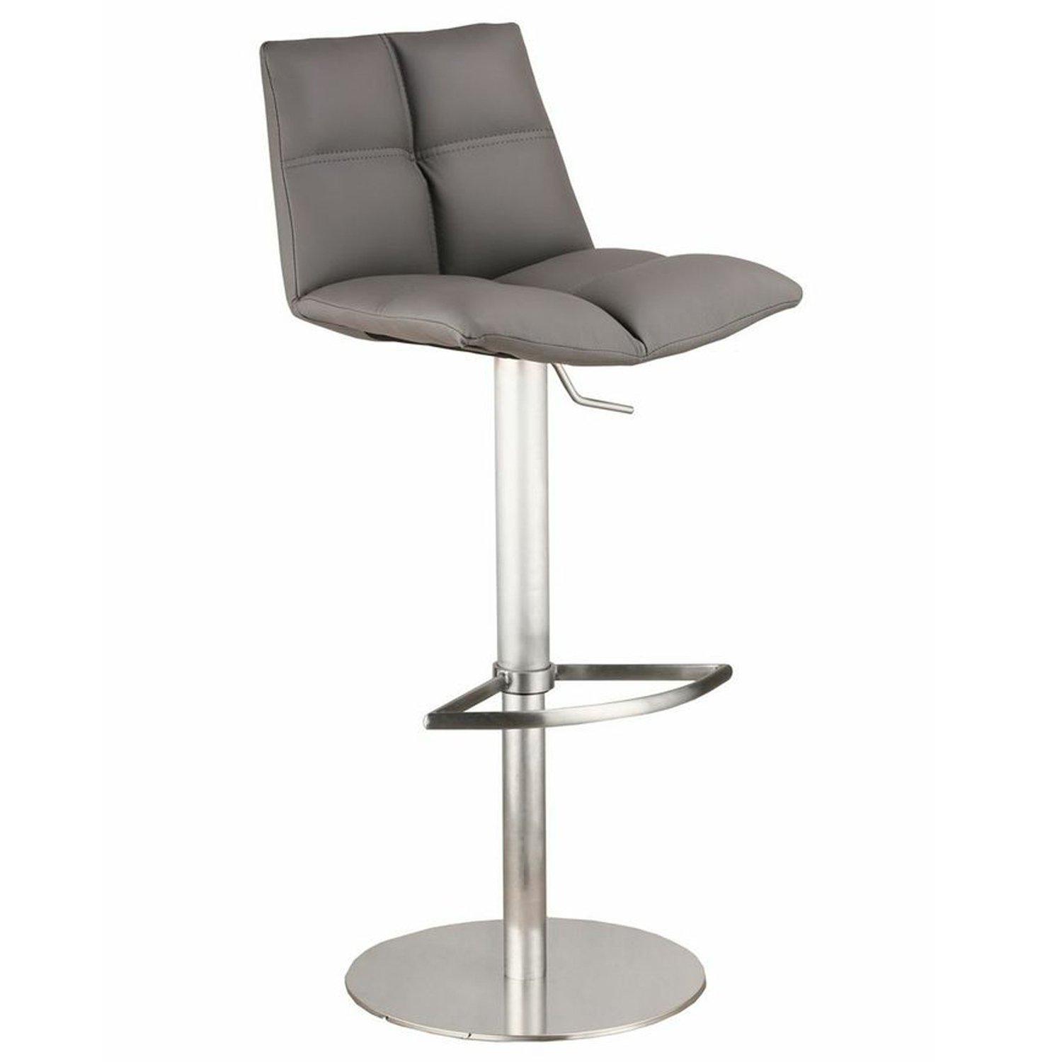Armen Living Roma Adjustable Brushed Stainless Steel Barstool, Gray