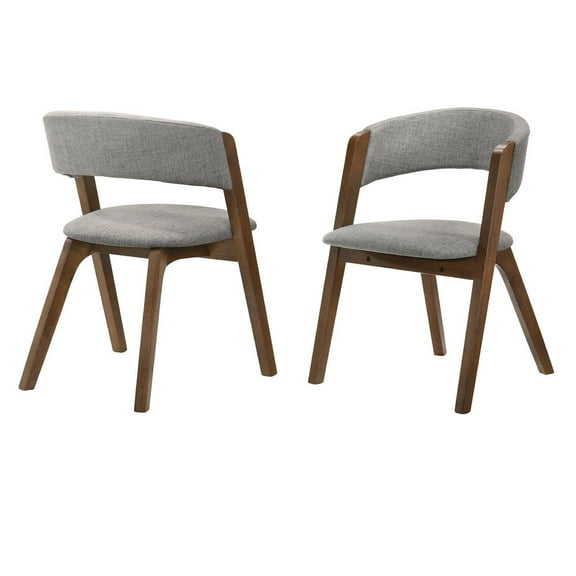 Rowan Mid-Century Modern Accent Dining Chair in Walnut Finish and Grey Fabric- Set of 2