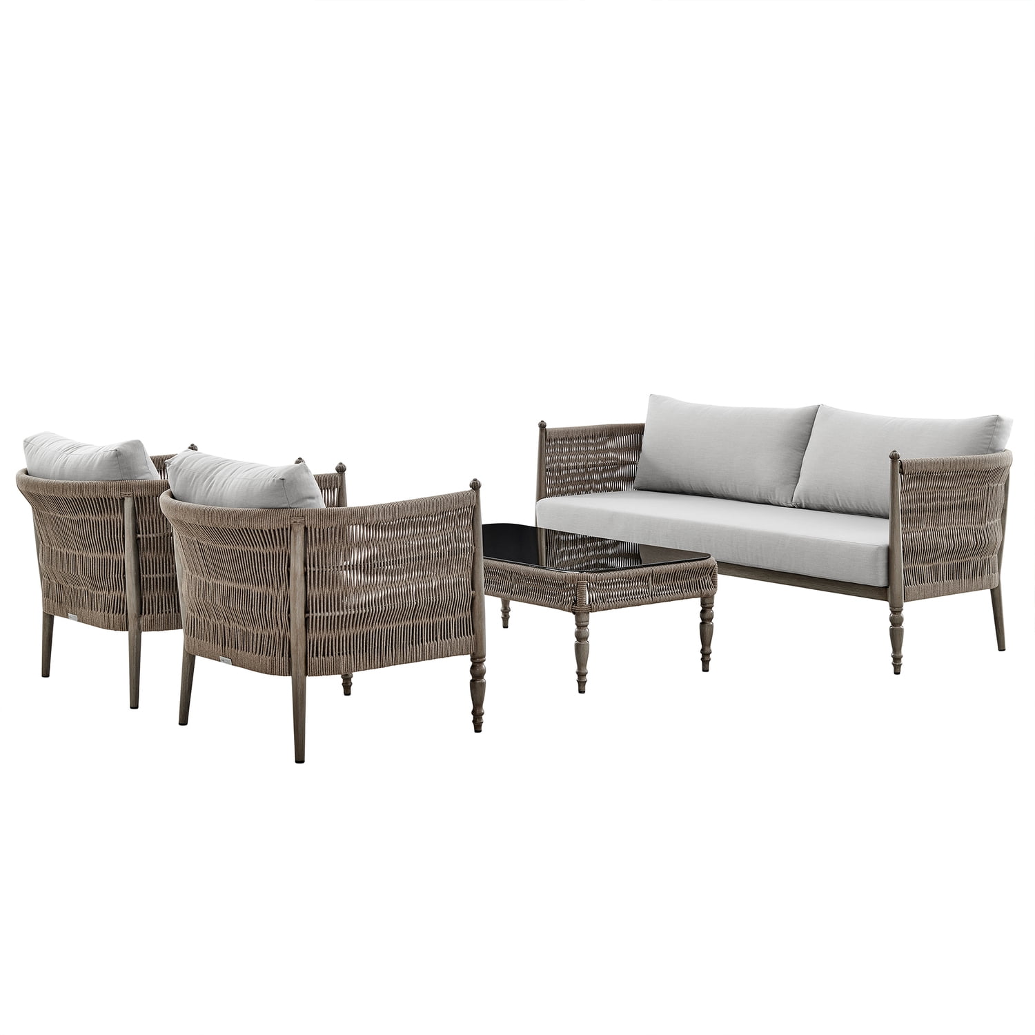 5-Person Gray and Brown Aluminum Rope Outdoor Seating Set