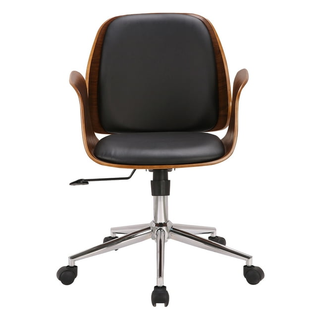 Armen Living Santiago Mid-Century Office Chair in Black Faux Leather ...