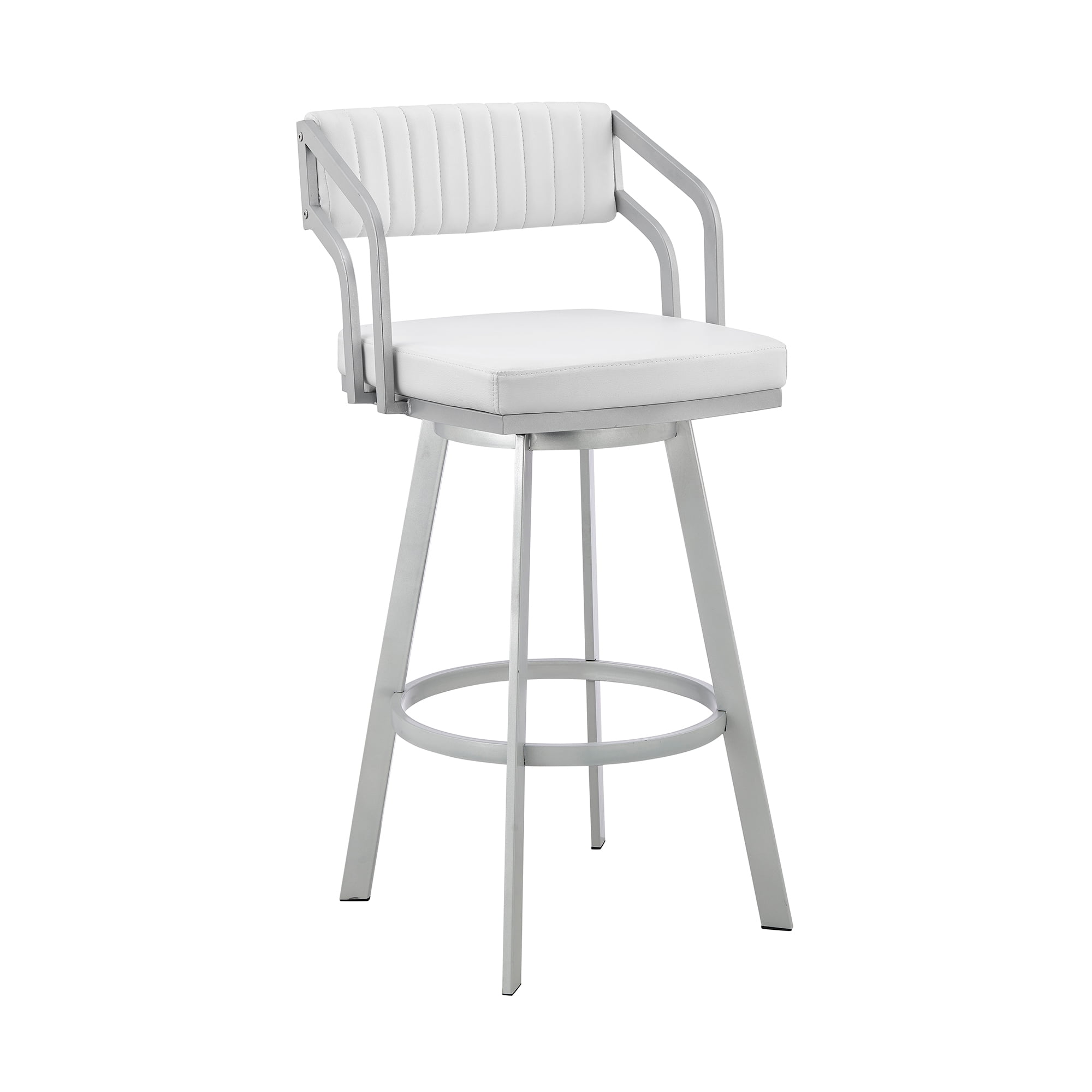 Modern Scranton 26" Swivel White Faux Leather & Silver Metal Bar Stool