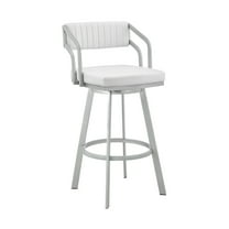 Scranton 26" Swivel White Faux Leather and Silver Metal Bar Stool