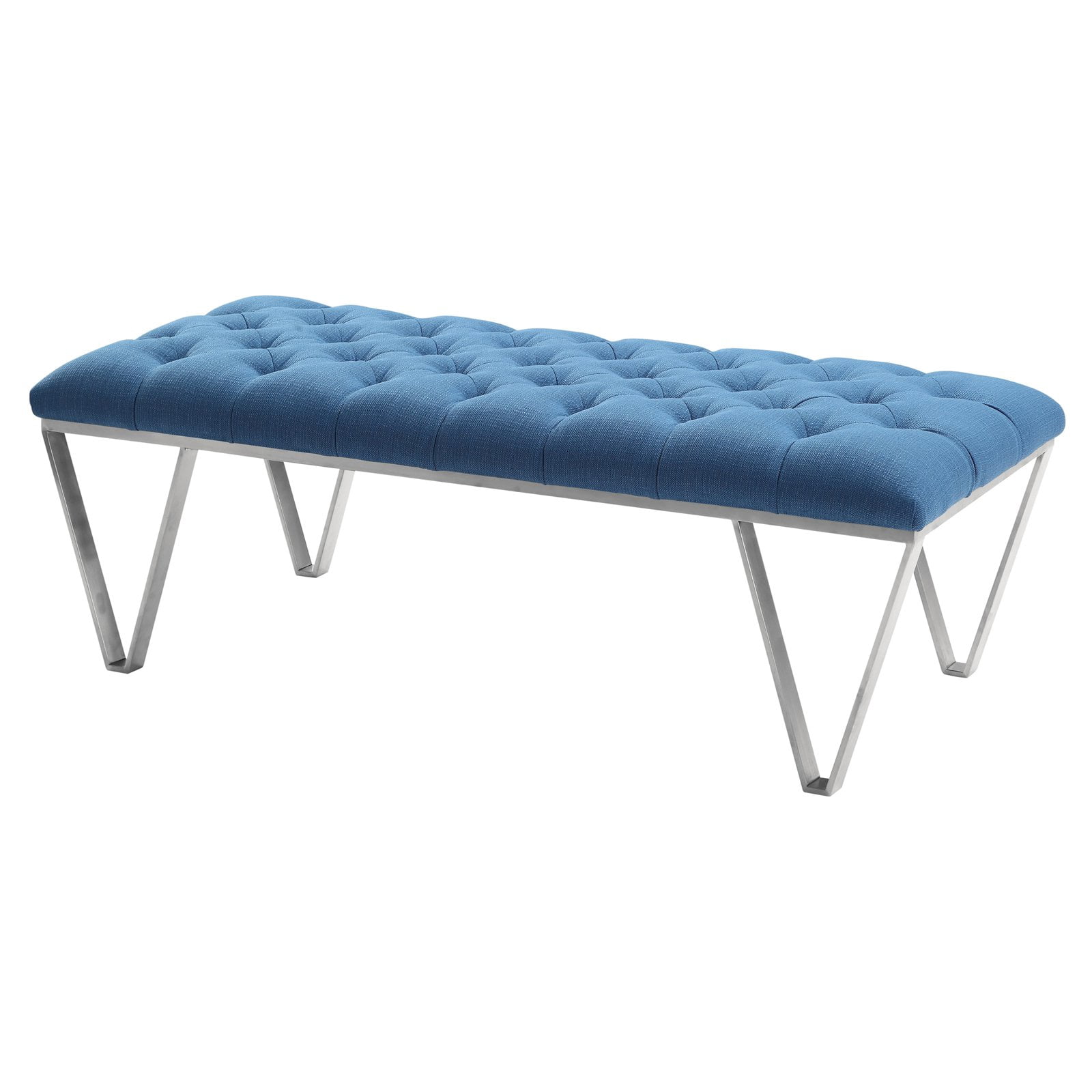 Armen Living Panca Amanda In Bianco E Cromato, Design Moderno Per Sala Da Pranzo, Dimensioni 121,9x45,7x48,3 Cm, Eleganza Contemporanea - 3