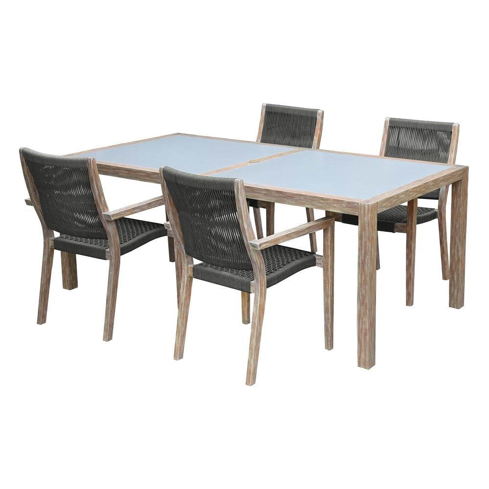 Sienna and Madsen Eucalyptus 5 Piece Outdoor Patio Dining Set