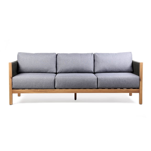 Armen Living Sienna Modern Wood & Fabric Outdoor Patio Sofa in Natural/Gray