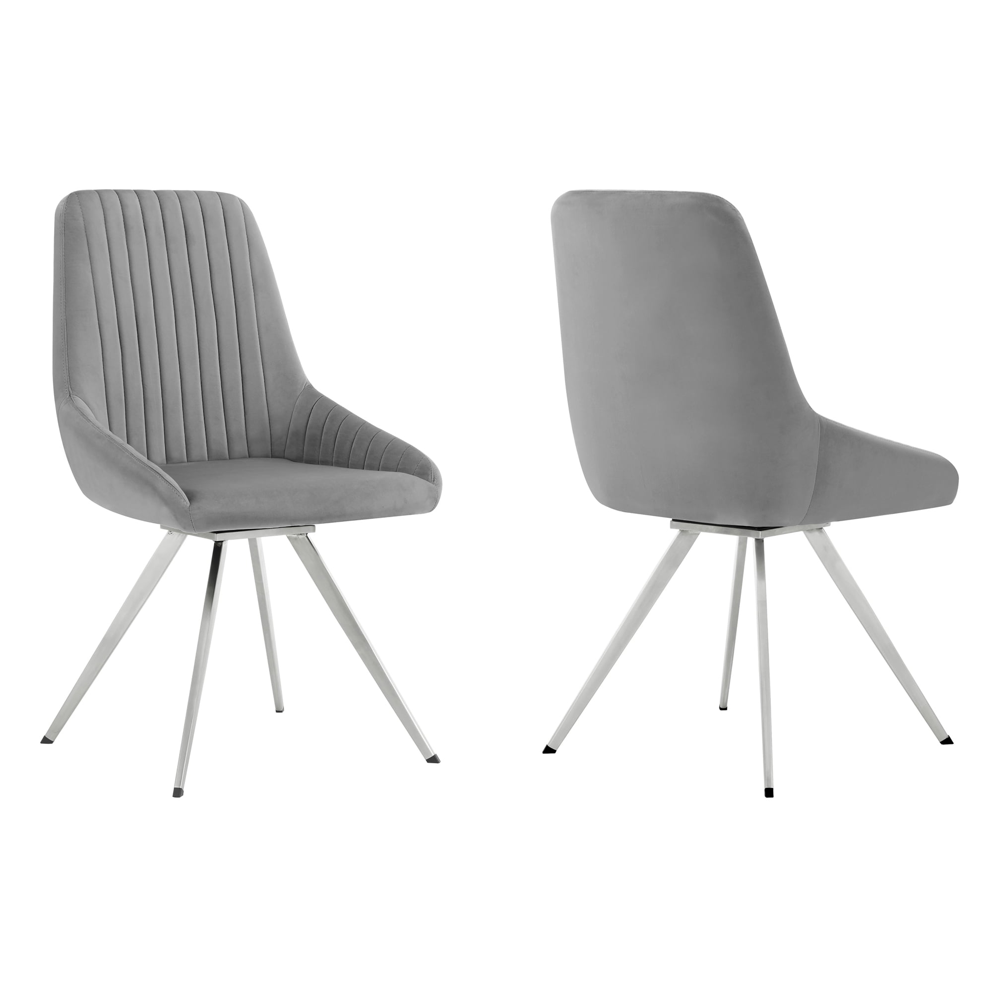 Contemporary Gray Velvet Upholstered Swivel Dining Chair