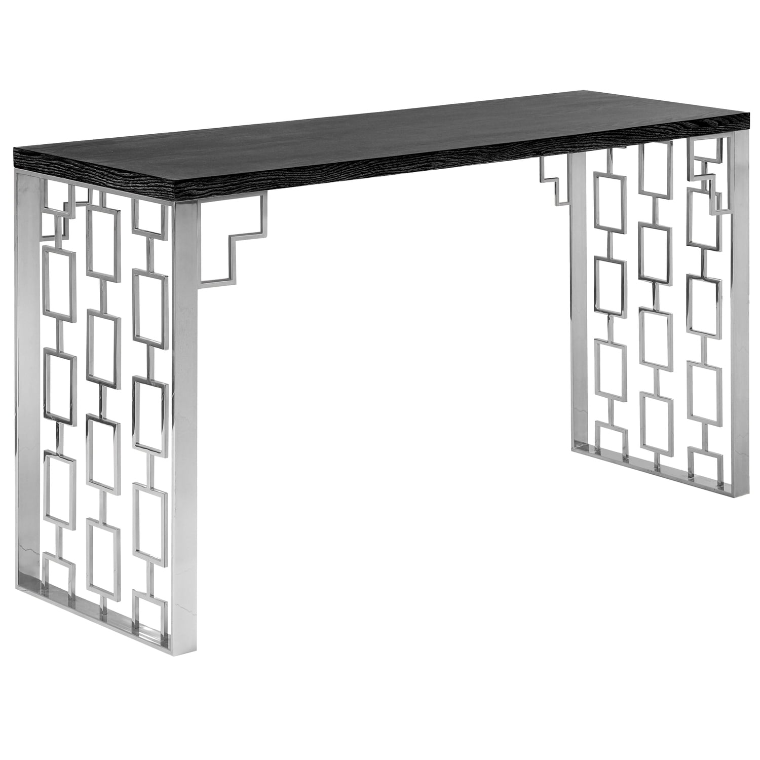 Charcoal Oak and Stainless Steel Rectangular Hallway Table
