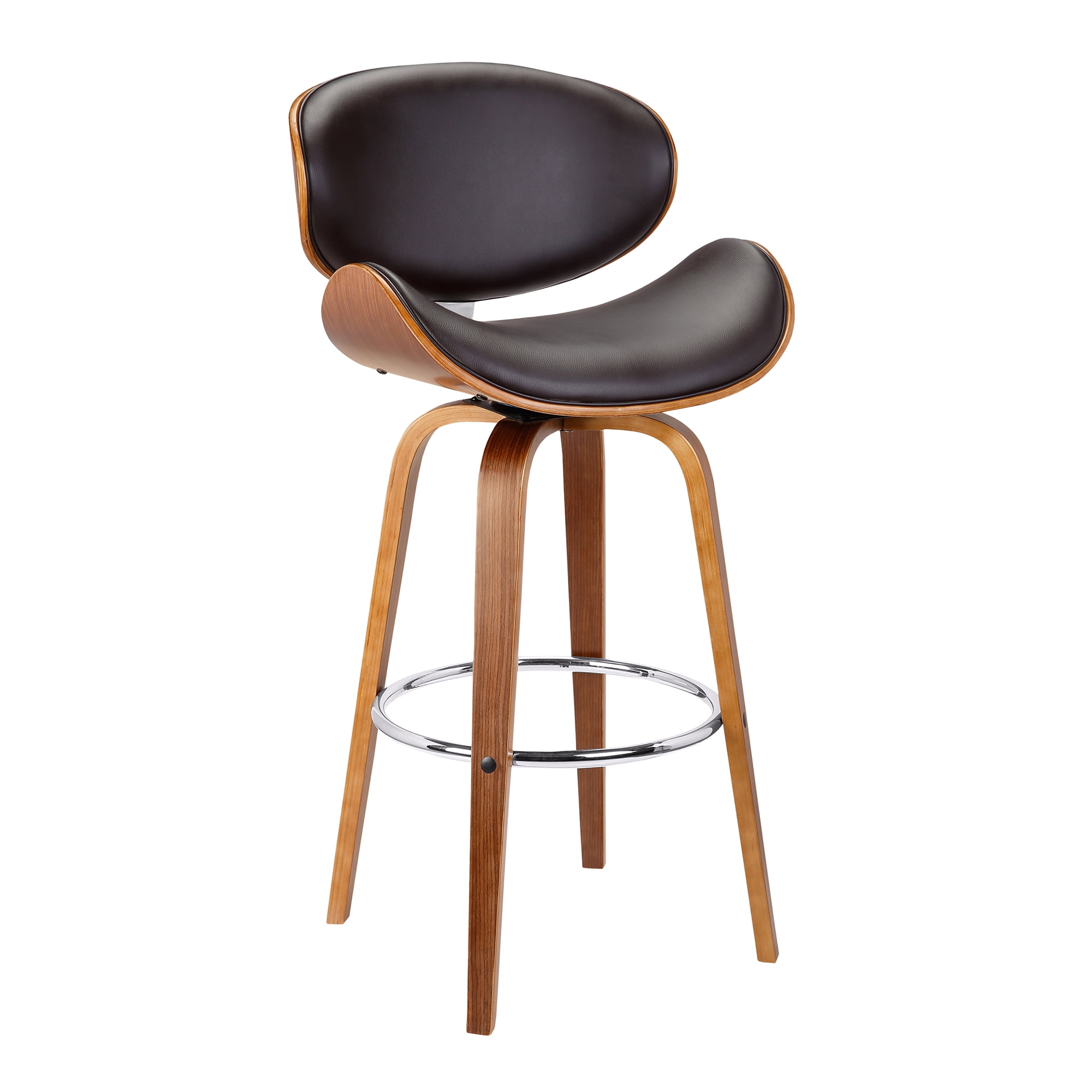 Solvang 26" Brown Faux Leather Walnut Wood Swivel Counter Stool