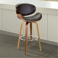 thumbnail image 1 of Armen Living Solvang 30" Mid-Century Swivel Bar Height Barstool in Brown Faux Leather with Walnut Wood, 1 of 5