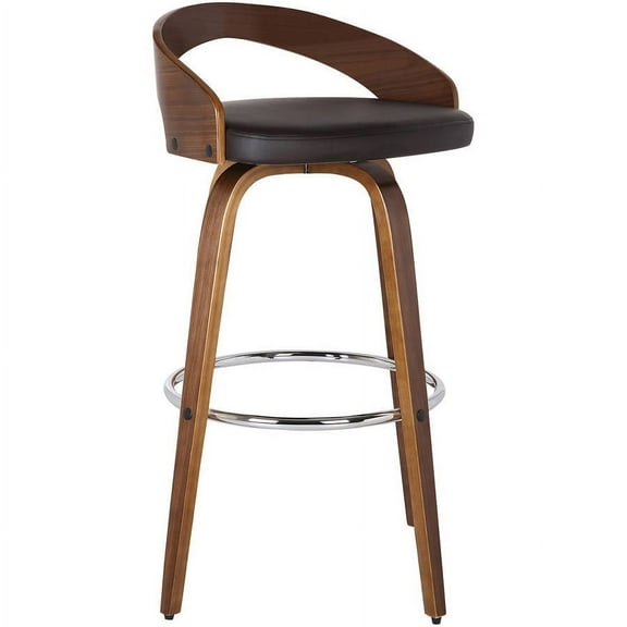 Armen Living Sonia Barstool, Walnut Wood Finish with PU Upholstery