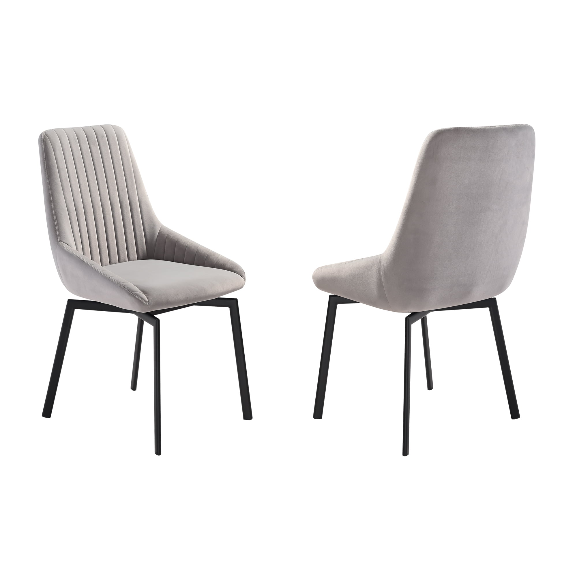 Gray Upholstered Swivel Parsons Side Chair with Metal Legs