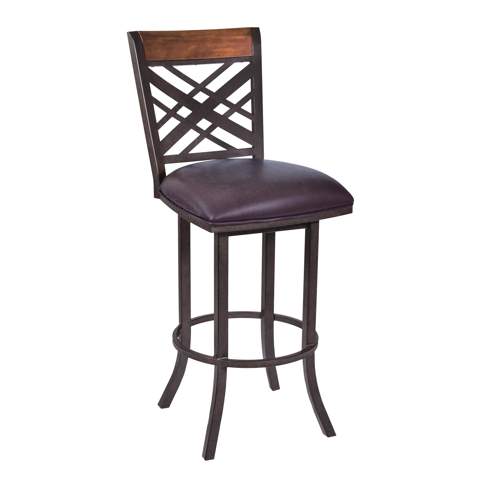 Tahiti 26" Brown Faux Leather Swivel Barstool with Metal Frame