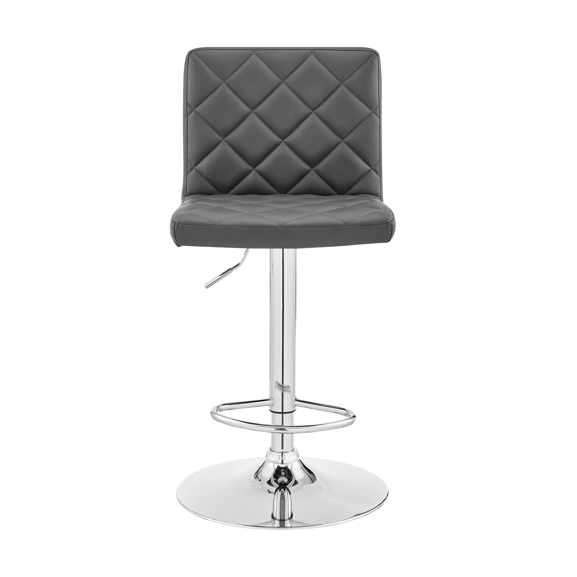 Gray Faux Leather Adjustable Swivel Bar Stool with Chrome Base