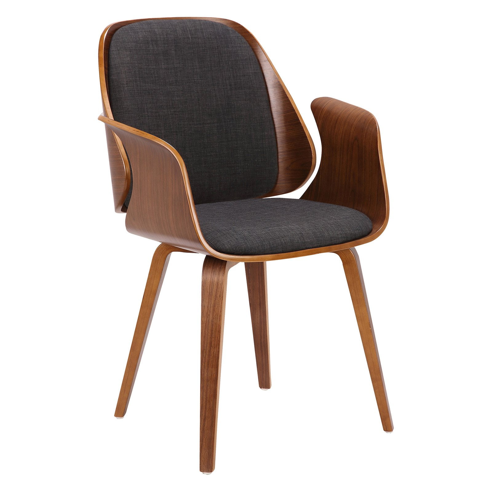 Armen Living Tiffany Mid-Century Dining Chair in Charcoal Fabric with Walnut Veneer Finish