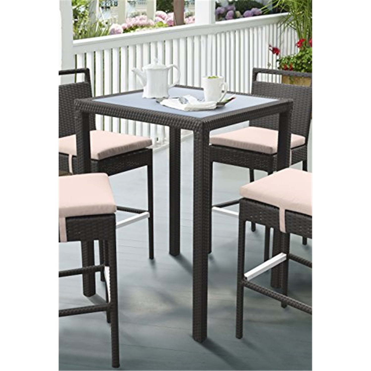 Tropez Black Aluminum and Wicker Square Patio Bar Table