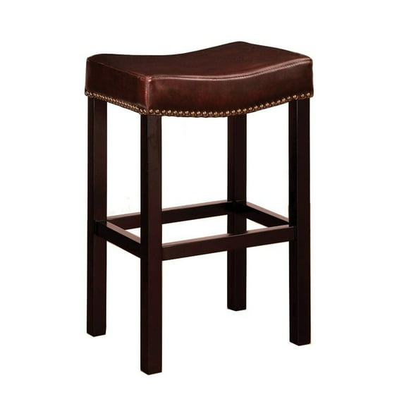 Tudor Backless 26" Stationary Barstool In Antique Brown Leather With Nailhead Accents Mbs-013