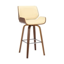 Tyler 30" Swivel Bar Stool in Walnut Wood and Cream Faux Leather Upholstery
