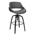 thumbnail image 1 of Vanessa Contemporary Adjustable Barstool in Black Brushed Wood Finish and Grey Faux Leather, 1 of 5