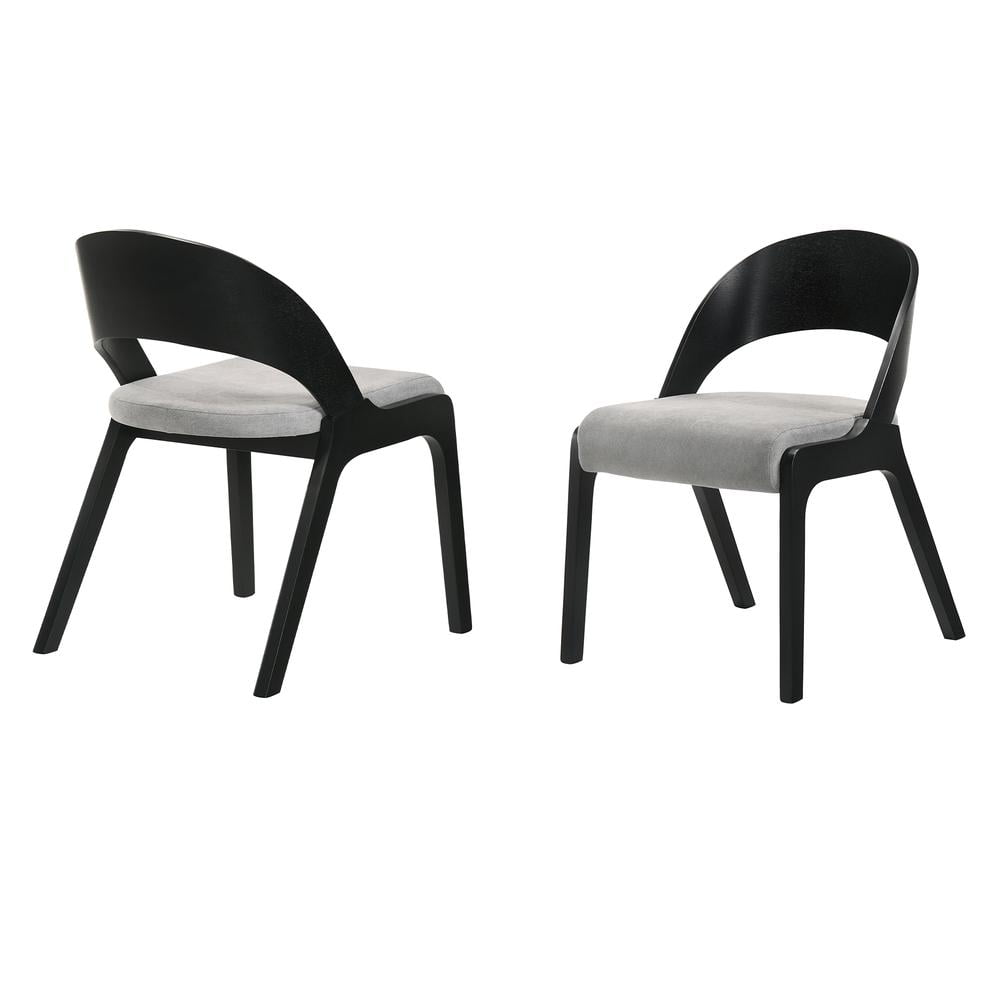 Set of 2 Modern Gray Upholstered Wood Arm Chairs
