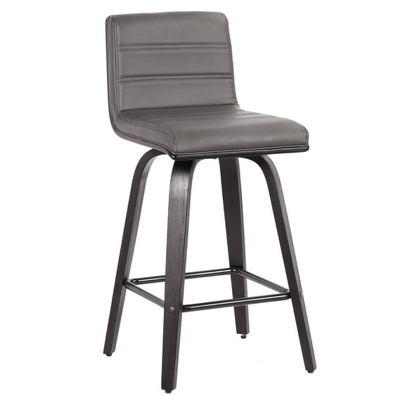Vienna 26" Mid Century Modern Swivel Bar Stool in Black Wood Finish with Gray Faux Leather