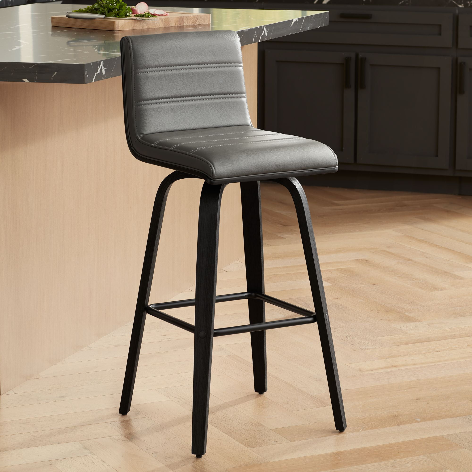 Armen Living Vienna Modern Faux Leather Swivel Barstool in Gray