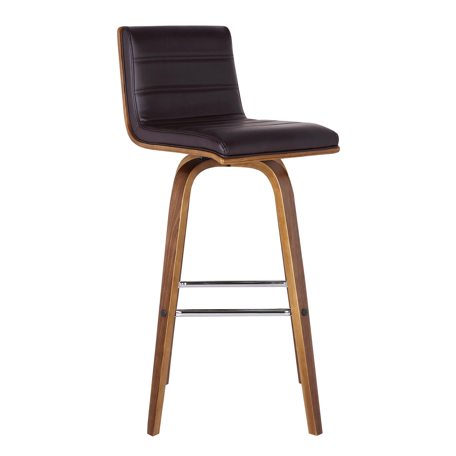 Vienna Contemporary Swivel Bar Stool in Walnut & Brown Leather